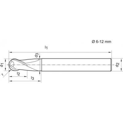 Rádiusová fréza krátká tvrdokov TiALN stopka HA 30° Z2 6mm FORMAT - obrázek