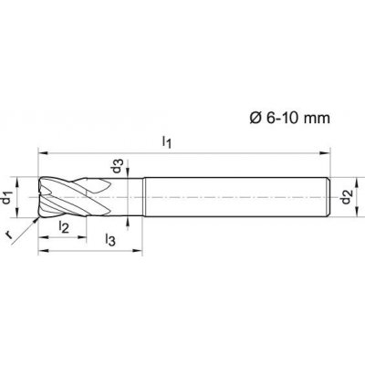 Toroidní fréza s rohovým rádiusem extra krátká tvrdokov TiALN Z4 3mm FORMAT - obrázek