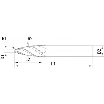 Oblouková fréza VHM 2,0mm Z4 tangen.HA SUPRA Format GT - obrázek