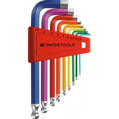 Sada inbusových klíčů v plastovém držáku, 9 ks 1,5 - 10 mm Rainbow, s kulovou hlavou PB Swiss Tools