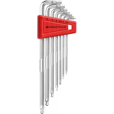 Sada inbusových klíčů v plastovém držáku, 7 ks 1,5 - 6 mm SAFETY, s kulovou hlavou PB Swiss Tools