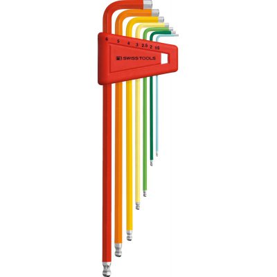 Sada inbusových klíčů v plast. držáku, 7 ks 1,5 - 6 mm Rainbow, s kulovou hlavou PB Swiss Tools