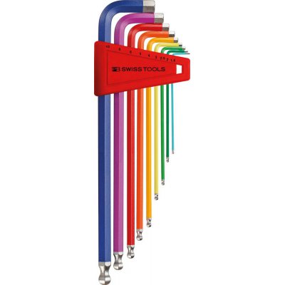 Sada inbusových klíčů v plast. držáku, 9 ks 1,5 - 10 mm Rainbow, s kulovou hlavou PB Swiss Tools